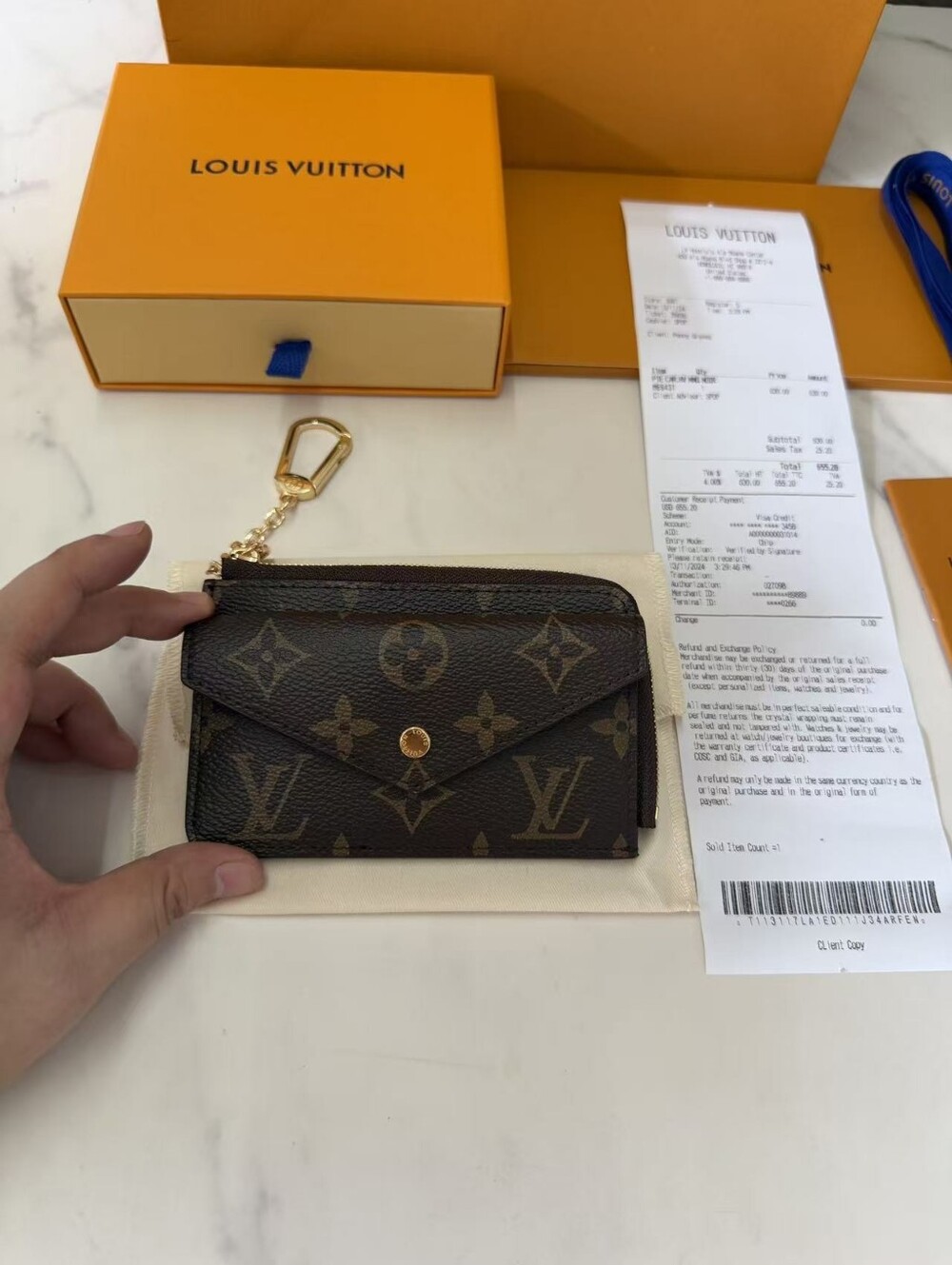 Louis Vuitton Monogram Key Pouch Wallet in Classic Brown with Gold Hardware